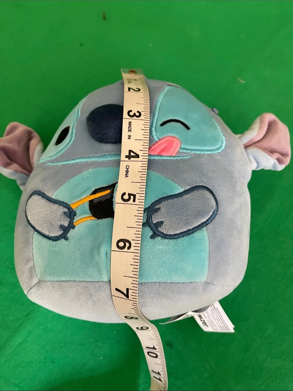 Disney Plush Blue Gray Stitch Dog Toy with Teal Patch
